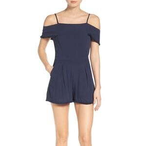 Anthropologie Greylin Cait Off-Shoulder Romper Navy Blue Women's Size S